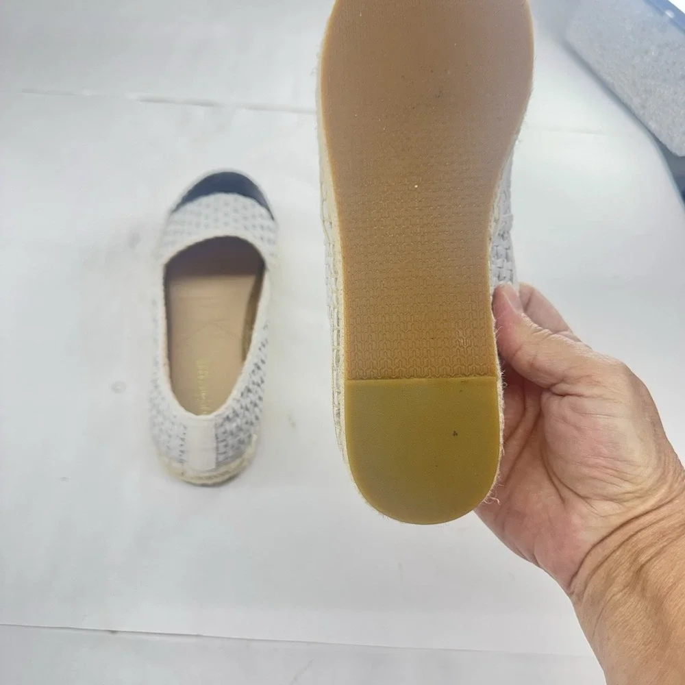 J. Mclaughlin Womens Espadrille Flat Leather Braided Slip Ons White & Navy 7M